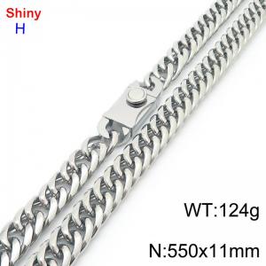 550mm 11mm Stainless Steel Necklace Cuban Chain Safety Buckle Silver Color - KN285261-Z