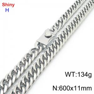 600mm 11mm Stainless Steel Necklace Cuban Chain Safety Buckle Silver Color - KN285262-Z