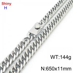 650mm 11mm Stainless Steel Necklace Cuban Chain Safety Buckle Silver Color - KN285263-Z