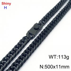 500mm 11mm Stainless Steel Necklace Cuban Chain Safety Buckle Black Color - KN285267-Z