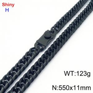 550mm 11mm Stainless Steel Necklace Cuban Chain Safety Buckle Black Color - KN285268-Z