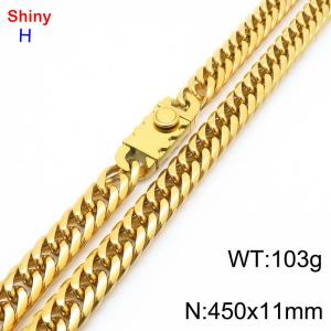 450mm 11mm Stainless Steel Necklace Cuban Chain Safety Buckle Gold Color - KN285273-Z
