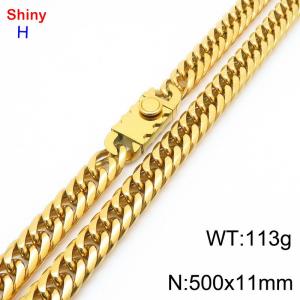 500mm 11mm Stainless Steel Necklace Cuban Chain Safety Buckle Gold Color - KN285274-Z