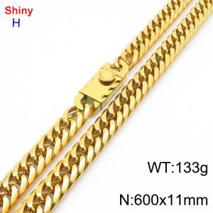600mm 11mm Stainless Steel Necklace Cuban Chain Safety Buckle Gold Color - KN285276-Z