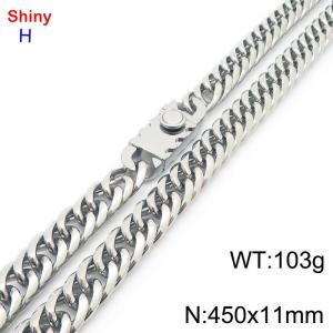 450mm 11mm Stainless Steel Necklace Cuban Chain Safety Buckle Silver Color - KN285280-Z