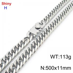 500mm 11mm Stainless Steel Necklace Cuban Chain Safety Buckle Silver Color - KN285281-Z