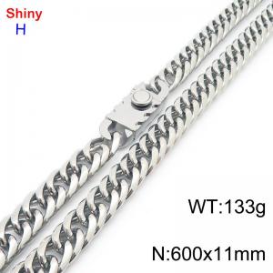600mm 11mm Stainless Steel Necklace Cuban Chain Safety Buckle Silver Color - KN285283-Z