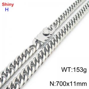 700mm 11mm Stainless Steel Necklace Cuban Chain Safety Buckle Silver Color - KN285285-Z