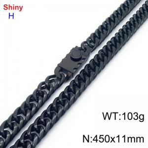 450mm 11mm Stainless Steel Necklace Cuban Chain Safety Buckle Black Color - KN285287-Z