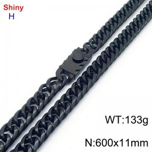 600mm 11mm Stainless Steel Necklace Cuban Chain Safety Buckle Black Color - KN285290-Z