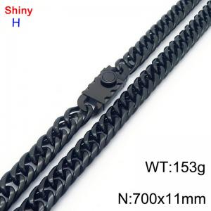 700mm 11mm Stainless Steel Necklace Cuban Chain Safety Buckle Black Color - KN285292-Z