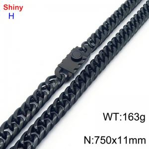750mm 11mm Stainless Steel Necklace Cuban Chain Safety Buckle Black Color - KN285293-Z