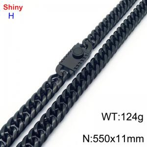 550mm 11mm Stainless Steel Necklace Cuban Chain Safety Buckle Black Color - KN285310-Z