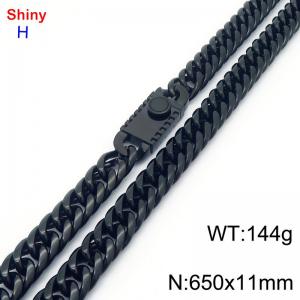 650mm 11mm Stainless Steel Necklace Cuban Chain Safety Buckle Black Color - KN285312-Z