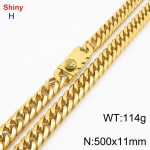 500mm 11mm Stainless Steel Necklace Cuban Chain Safety Buckle Gold Color - KN285316-Z