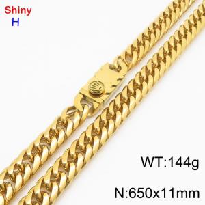 650mm 11mm Stainless Steel Necklace Cuban Chain Safety Buckle Gold Color - KN285319-Z