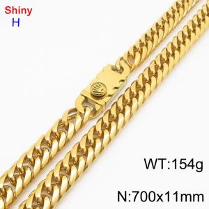 700mm 11mm Stainless Steel Necklace Cuban Chain Safety Buckle Gold Color - KN285320-Z