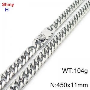 450mm 11mm Stainless Steel Necklace Cuban Chain Safety Buckle Silver Color - KN285322-Z