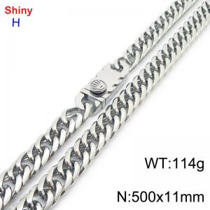 500mm 11mm Stainless Steel Necklace Cuban Chain Safety Buckle Silver  Color - KN285323-Z