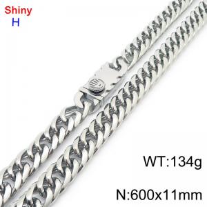 600mm 11mm Stainless Steel Necklace Cuban Chain Safety Buckle Silver Color - KN285325-Z