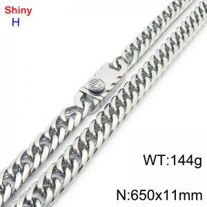 650mm 11mm Stainless Steel Necklace Cuban Chain Safety Buckle Silver  Color - KN285326-Z