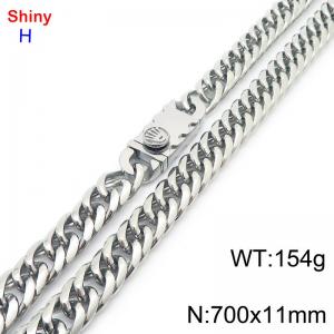 700mm 11mm Stainless Steel Necklace Cuban Chain Safety Buckle Silver Color - KN285327-Z