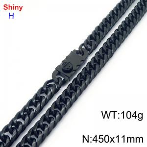 450mm 11mm Stainless Steel Necklace Cuban Chain Safety Buckle Black Color - KN285329-Z