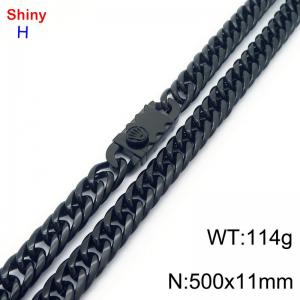 500mm 11mm Stainless Steel Necklace Cuban Chain Safety Buckle Black Color - KN285330-Z