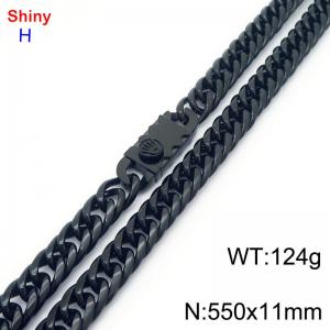 550mm 11mm Stainless Steel Necklace Cuban Chain Safety Buckle Black Color - KN285331-Z