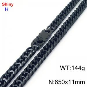 650mm 11mm Stainless Steel Necklace Cuban Chain Safety Buckle Black Color - KN285333-Z