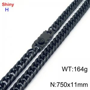 750mm 11mm Stainless Steel Necklace Cuban Chain Safety Buckle Black Color - KN285335-Z