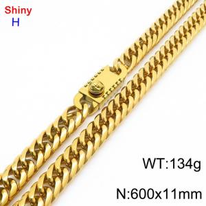 600mm 11mm Stainless Steel Necklace Cuban Chain Safety Buckle Gold Color - KN285339-Z