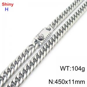 450mm 11mm Stainless Steel Necklace Cuban Chain Safety Buckle Silver Color - KN285343-Z