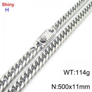 500mm 11mm Stainless Steel Necklace Cuban Chain Safety Buckle Silver Color - KN285344-Z