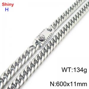 600mm 11mm Stainless Steel Necklace Cuban Chain Safety Buckle Silver Color - KN285346-Z