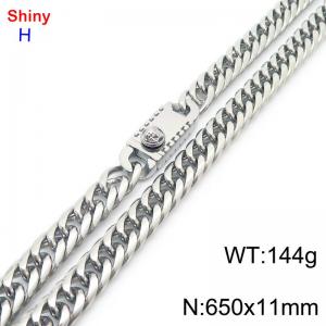 650mm 11mm Stainless Steel Necklace Cuban Chain Safety Buckle Silver Color - KN285347-Z