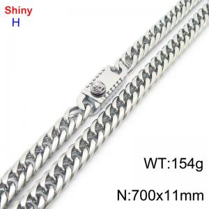 700mm 11mm Stainless Steel Necklace Cuban Chain Safety Buckle Silver Color - KN285348-Z
