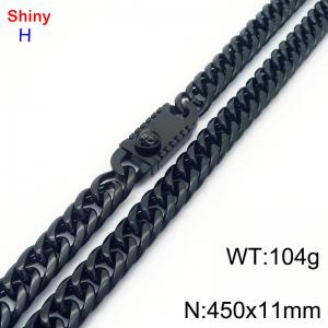 450mm 11mm Stainless Steel Necklace Cuban Chain Safety Buckle Black Color - KN285350-Z