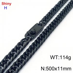 500mm 11mm Stainless Steel Necklace Cuban Chain Safety Buckle Black Color - KN285351-Z
