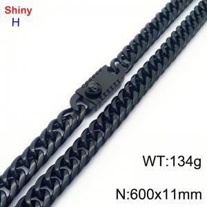 600mm 11mm Stainless Steel Necklace Cuban Chain Safety Buckle Black Color - KN285353-Z