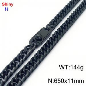 650mm 11mm Stainless Steel Necklace Cuban Chain Safety Buckle Black Color - KN285354-Z