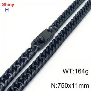 750mm 11mm Stainless Steel Necklace Cuban Chain Safety Buckle Black Color - KN285356-Z