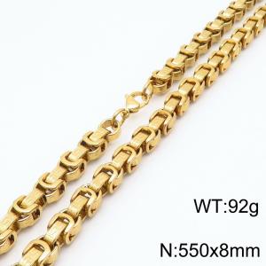 High Quality 18k Gold Plated Stainless Steel Box Chain Great Wall Line Necklaces Jewelry For Men - KN285615-JG