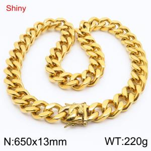 Minimally polished stainless steel 13mm faucet buckle with four sided polished Cuban chain 65cm necklace - KN285750-Z