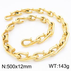 500x12mm Vintage Jewelry Nail Chain 18k Gold Plated Stainless Steel Lifting Hook Necklaces - KN286230-KJX