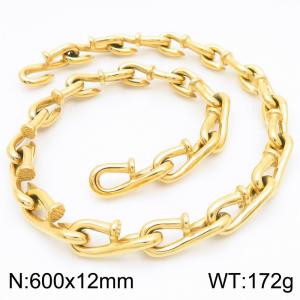 600x12mm Vintage Jewelry Nail Chain 18k Gold Plated Stainless Steel Lifting Hook Necklaces - KN286231-KJX