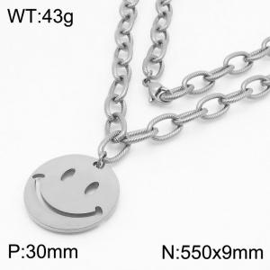 Stainless steel smiling face pendant necklace - KN286330-Z