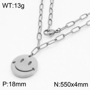Stainless steel smiling face pendant necklace - KN286331-Z