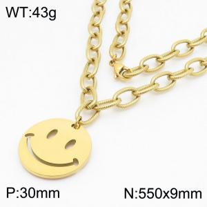 Stainless steel smiling face pendant necklace - KN286332-Z