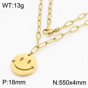 Stainless steel smiling face pendant necklace - KN286334-Z